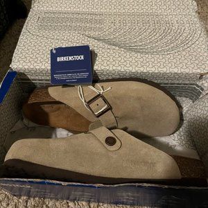 Birkenstock Boston Width Soft-Footbed Taupe Suede Leather Clog width US 6 EU 37